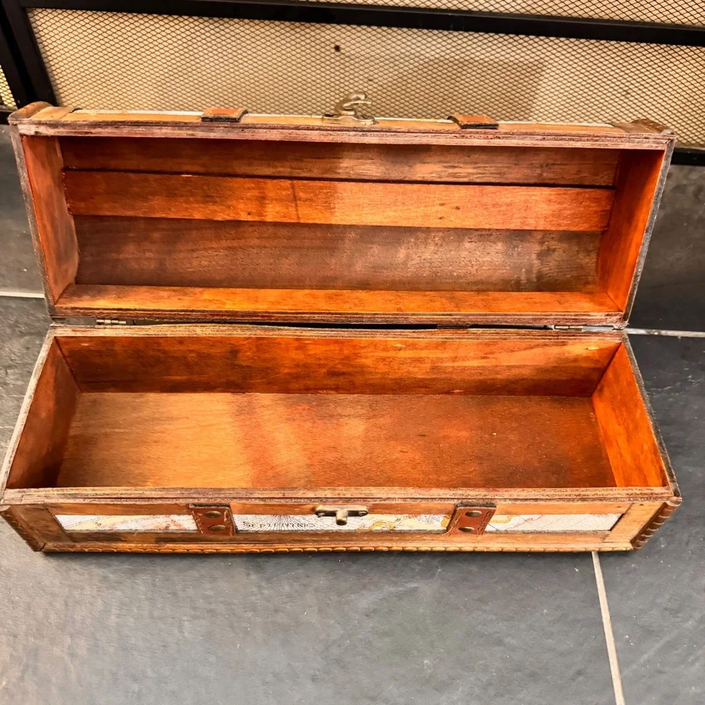 Wrap Art Single Bottle Wood Box World‎ Map Design Decorative Treasure Chest Case